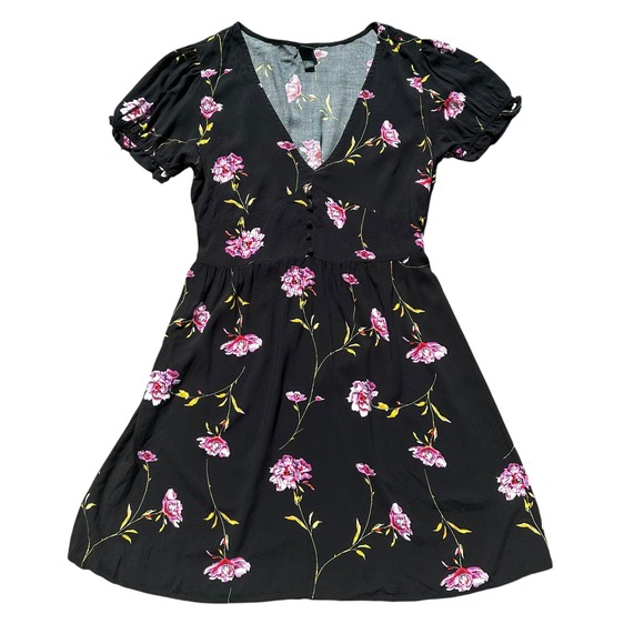 wild fable Dresses & Skirts - Wild Fable Black Pink Floral Babydoll Mini Dress Size Small Coquette Soft Girl